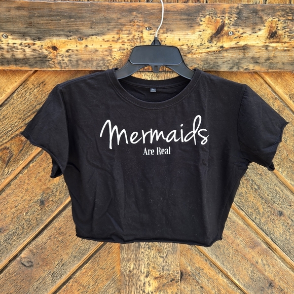 Tops - Mermaids Are Real Black Crop Top